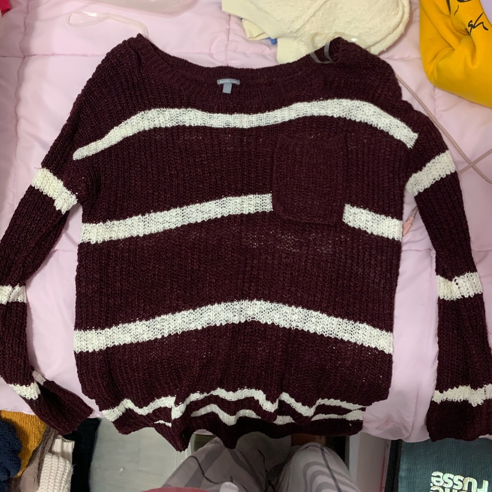 Maroon & Cream Striped Sweater